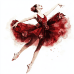 A serene illustration of a ballerina resting after practice with her red ballet shoes placed beside her on a wooden floor