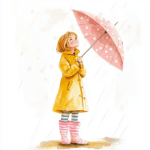 A cute girl in a pink dress and matching umbrella enjoys a sunny day filled with butterflies