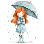 A playful girl with a pastel umbrella twirls gracefully in a field of wildflowers