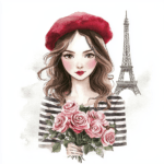 A couple sharing a romantic kiss in front of the Eiffel Tower surrounded by blooming cherry blossoms