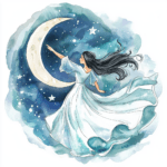 A charming illustration of a celestial dancer creating a sense of wonder with flowing ribbons and stars