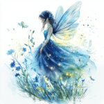 An enchanting fairy spreads her wings under a magical moonlit sky filled with sparkling stars