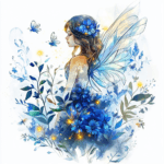 A delicate fairy dances gracefully surrounded by twinkling stars and colorful blossoms