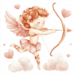 A charming cherub with rosy cheeks playfully blowing kisses while holding a bow and arrow
