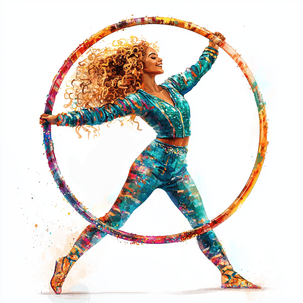 A dynamic illustration captures a dancer mid-twirl with flowing ribbons blending into a spectrum of colors