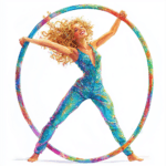 A captivating image portrays a dancer stretching gracefully with a rainbow-colored hoop highlighting their fluid form