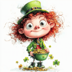 A joyful leprechaun throws glittering gold coins into the air celebrating St