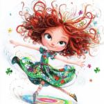 A delightful image showcases a girl dancing with arms raised in a playful celebration of St Patrick's Day