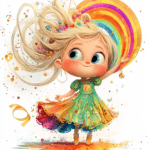 A dreamy fairy holding a lantern gazes lovingly at the moonlit sky filled with glittering stars