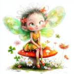 An adorable fairy with soft pink wings joyfully playing with a group of friendly woodland animals in a lush forest