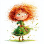 A lively curly-haired dancer in a cheerful orange outfit showcases her talent with a big smile