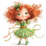 An enchanting dancer in a pink dress spins with delight surrounded by swirling ribbons