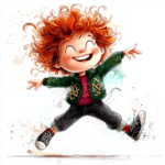 A joyful child dancer with rosy cheeks and bright red shoes showcasing his dance moves