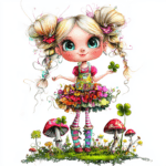 A whimsical fairy painting a rainbow on a cloud with enchanting colors all around
