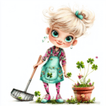 A charming child sitting on a grassy patch while painting cheerful garden scenes