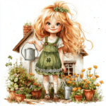 A happy girl dancing amidst a field of wildflowers with a soft pastel backdrop