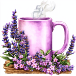 A charming lavender mug illustrated with intricate floral patterns and pastel hues