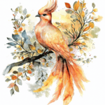A detailed close-up of a phoenix's face adorned with intricate floral accents emphasizing its mystical nature