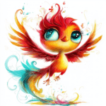 An enchanting phoenix with a majestic tail displaying a spectrum of vibrant colors
