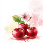 A playful design featuring cherries nestled in a bed of colorful wildflowers
