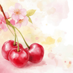 A hand-painted style image of cherries and floral accents perfect for kitchen decor
