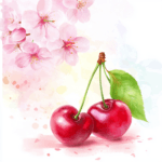 A cheerful arrangement of cherry blossoms in full bloom against a bright blue background