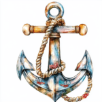 A whimsical anchor design featuring playful sea creatures and bright colors perfect for coastal decor