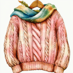 A cute sweater art piece featuring a whimsical design of flowers and cozy knit patterns