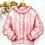 A charming sweater design showcasing a mix of pastel colors and intricate floral embellishments