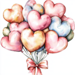 A heart-shaped balloon tied to a cute teddy bear creating a perfect gift illustration
