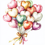 A pastel-colored heart balloon surrounded by cheerful flowers and butterflies adding a touch of joy