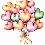 A whimsical red heart balloon tied with a playful string surrounded by colorful confetti