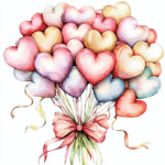 A cute heart balloon in shades of pink and red adorned with tiny stars and sparkles