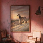 A beautiful nature-inspired poster print highlighting a horse and rider navigating a peaceful forest trail surrounded by tall trees