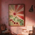 Sunburst and cherries artwork in vintage room