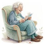 A heartwarming image of a senior woman holding a winning hand of cards with a playful expression