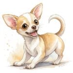 A cute Chihuahua holds a small heart surrounded by delicate floral designs