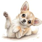 A playful Chihuahua wearing a cozy blue scarf sits among colorful floral arrangements