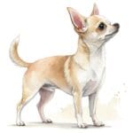 An endearing Chihuahua sniffs a cluster of bright daisies in a sunny setting