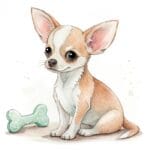 A sweet Chihuahua rests against a vintage floral pattern with soft colors