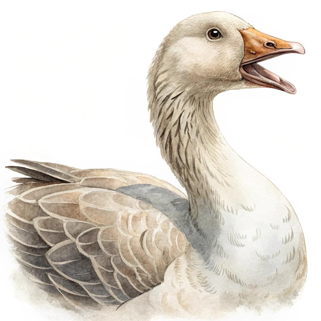 A whimsical goose swimming peacefully on a serene pond surrounded by delicate floral accents