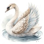A playful goose waddling through a garden filled with blooming daisies and soft greenery