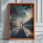 An ethereal cosmic wall art piece showcasing swirling nebulas in deep blues and shimmering gold accents