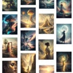 A captivating wall art design illustrating a cosmic landscape with glowing planets and twinkling stars